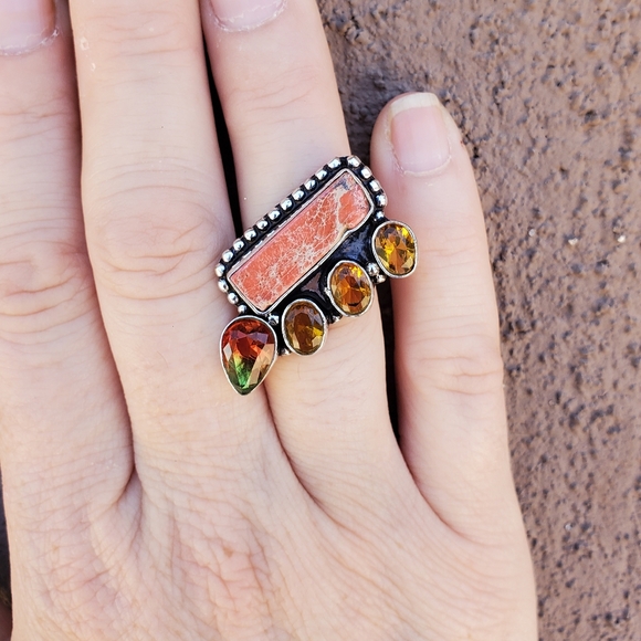 New Sea Sediment, Citrine, Tourmaline 925 Silver Ring. - Picture 7 of 16